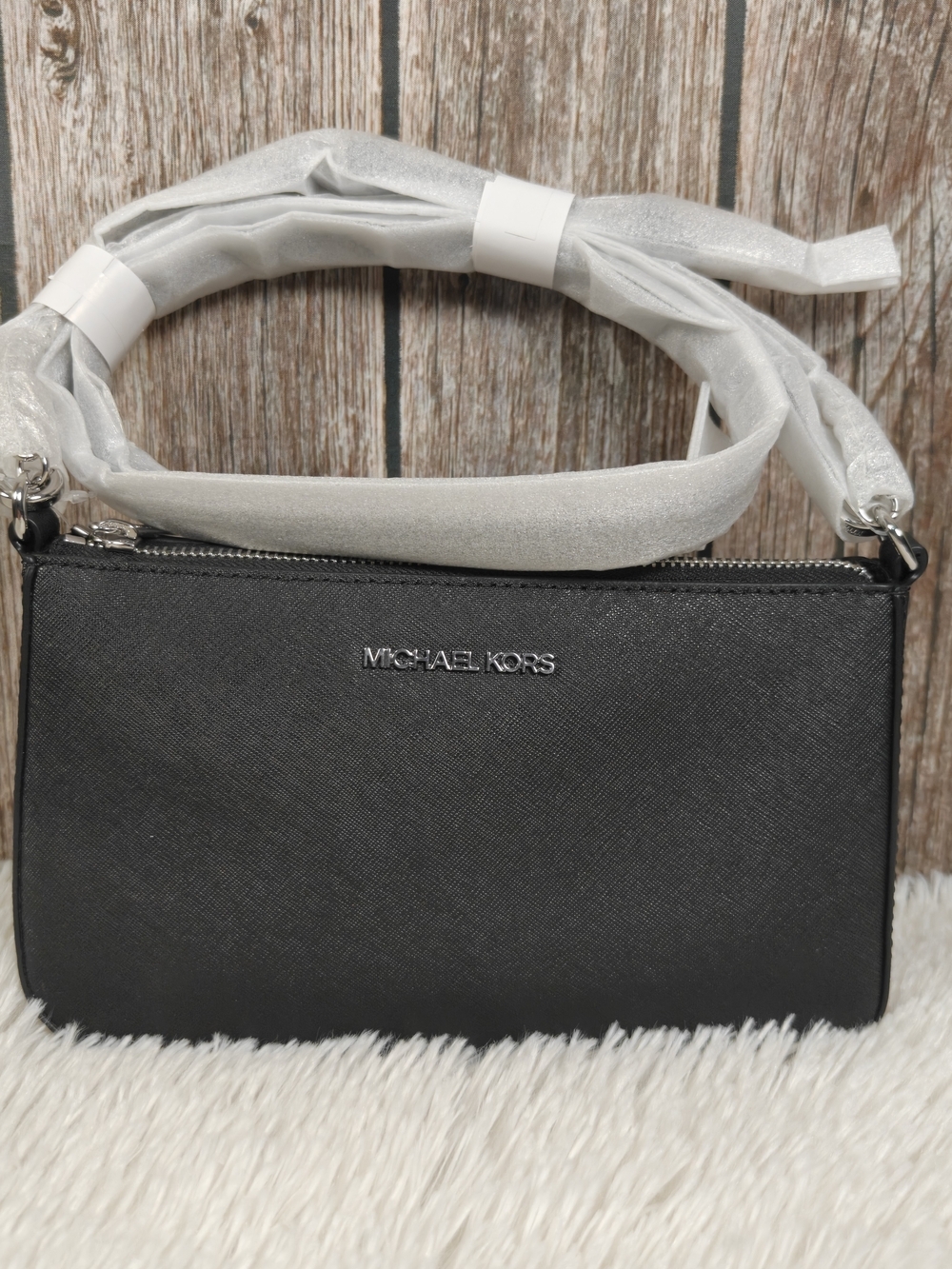 Michael Kors Black Saffiano Crossbody with Silver Hardware